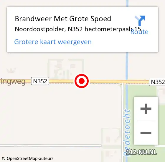 Locatie op kaart van de 112 melding: Brandweer Met Grote Spoed Naar Noordoostpolder, N352 hectometerpaal: 15 op 21 mei 2024 14:30