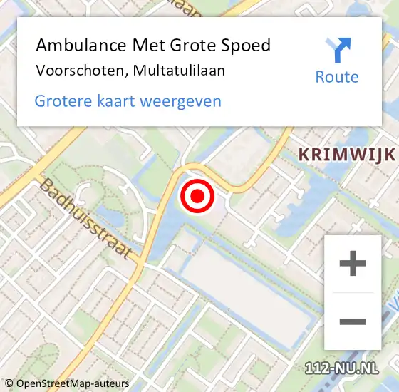 Locatie op kaart van de 112 melding: Ambulance Met Grote Spoed Naar Voorschoten, Multatulilaan op 21 mei 2024 14:32