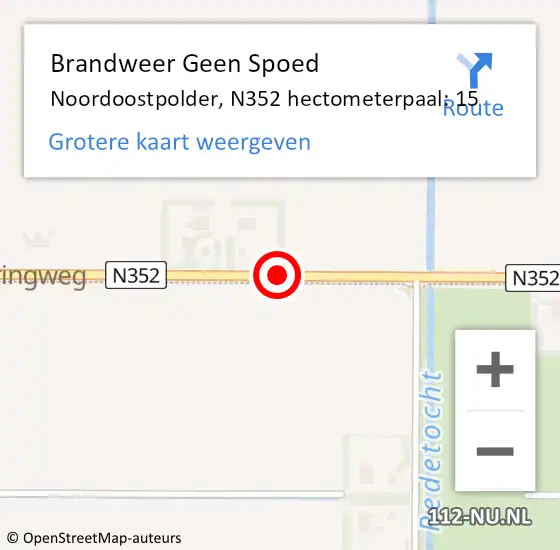 Locatie op kaart van de 112 melding: Brandweer Geen Spoed Naar Noordoostpolder, N352 hectometerpaal: 15 op 21 mei 2024 14:32