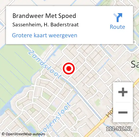 Locatie op kaart van de 112 melding: Brandweer Met Spoed Naar Sassenheim, H. Baderstraat op 21 mei 2024 14:34