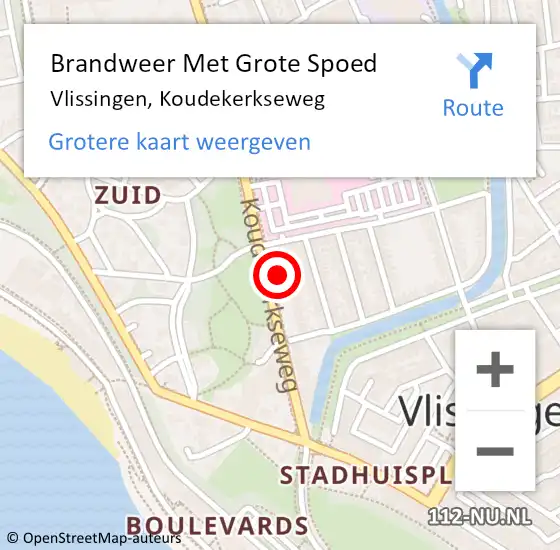 Locatie op kaart van de 112 melding: Brandweer Met Grote Spoed Naar Vlissingen, Koudekerkseweg op 21 mei 2024 14:45