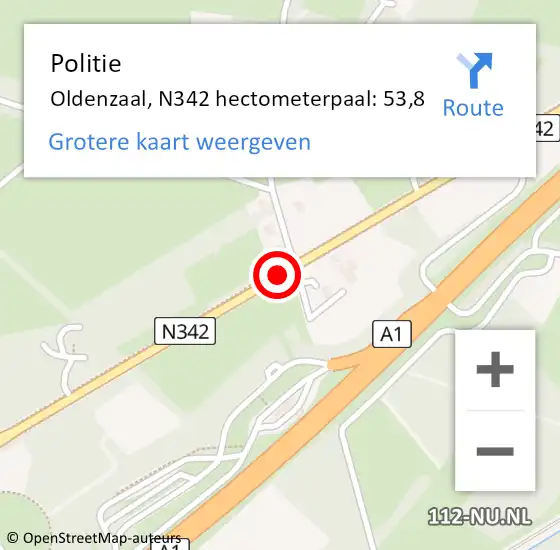 Locatie op kaart van de 112 melding: Politie Oldenzaal, N342 hectometerpaal: 53,8 op 21 mei 2024 14:47