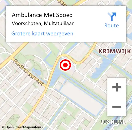 Locatie op kaart van de 112 melding: Ambulance Met Spoed Naar Voorschoten, Multatulilaan op 21 mei 2024 14:47