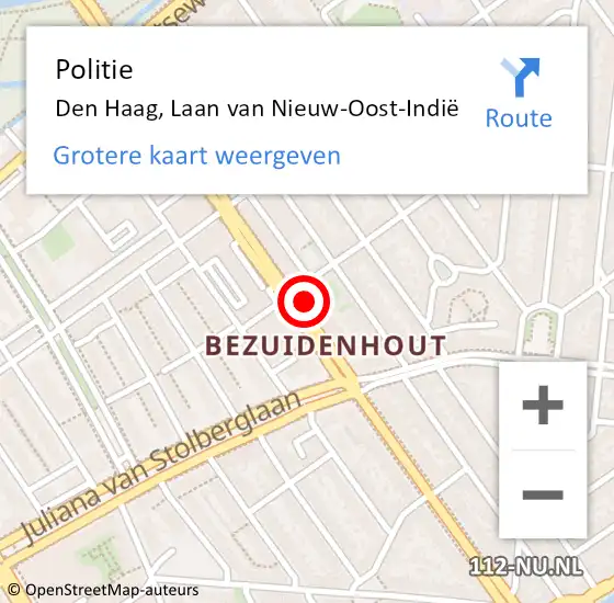 Locatie op kaart van de 112 melding: Politie Den Haag, Laan van Nieuw-Oost-Indië op 21 mei 2024 15:03