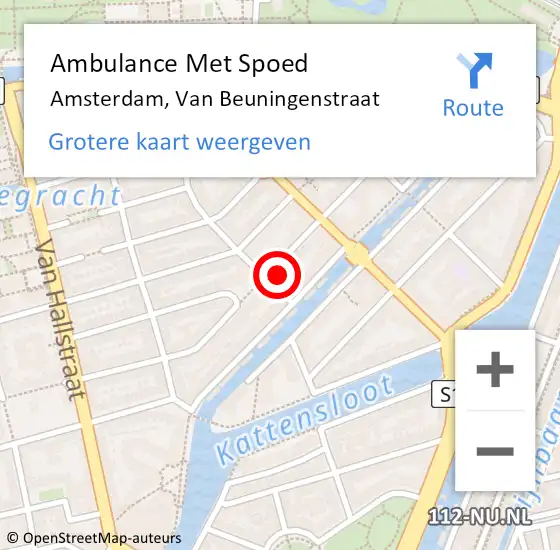 Locatie op kaart van de 112 melding: Ambulance Met Spoed Naar Amsterdam, Van Beuningenstraat op 21 mei 2024 15:10