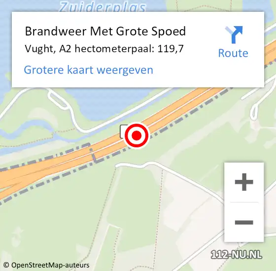 Locatie op kaart van de 112 melding: Brandweer Met Grote Spoed Naar Vught, A2 hectometerpaal: 119,7 op 21 mei 2024 15:10