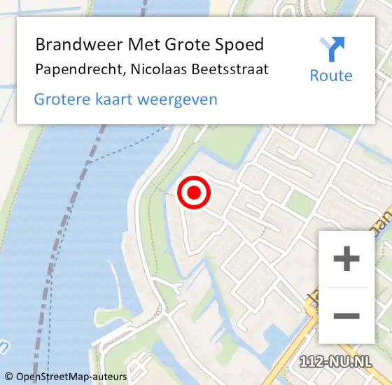 Locatie op kaart van de 112 melding: Brandweer Met Grote Spoed Naar Papendrecht, Nicolaas Beetsstraat op 21 mei 2024 15:20