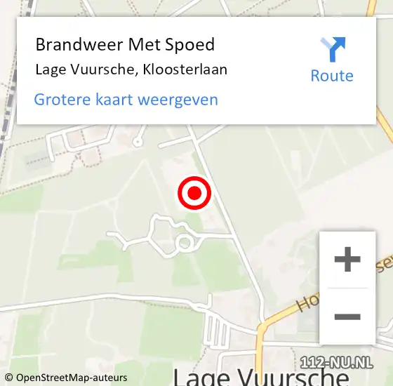 Locatie op kaart van de 112 melding: Brandweer Met Spoed Naar Lage Vuursche, Kloosterlaan op 21 mei 2024 15:27