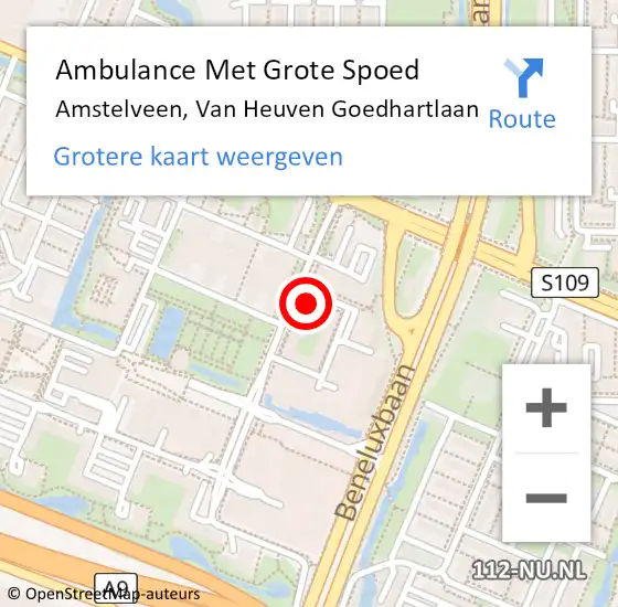 Locatie op kaart van de 112 melding: Ambulance Met Grote Spoed Naar Amstelveen, Van Heuven Goedhartlaan op 21 mei 2024 15:28