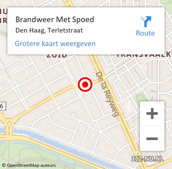 Locatie op kaart van de 112 melding: Brandweer Met Spoed Naar Den Haag, Terletstraat op 21 mei 2024 15:33