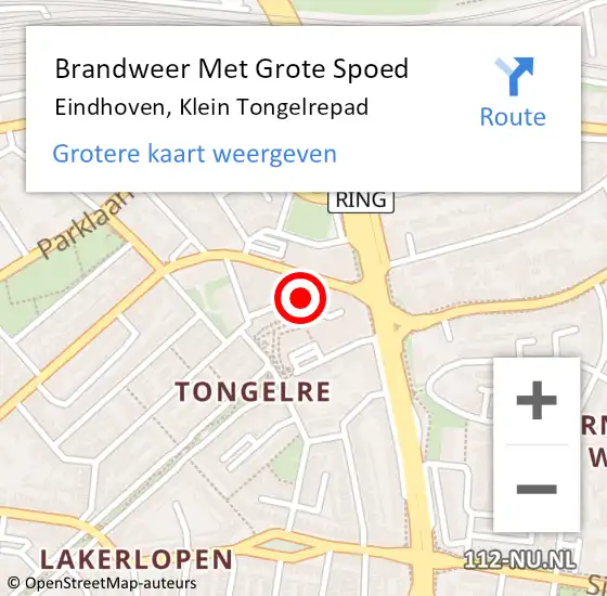 Locatie op kaart van de 112 melding: Brandweer Met Grote Spoed Naar Eindhoven, Klein Tongelrepad op 21 mei 2024 15:33