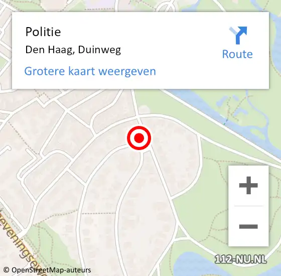 Locatie op kaart van de 112 melding: Politie Den Haag, Duinweg op 21 mei 2024 15:44