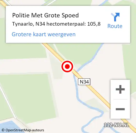 Locatie op kaart van de 112 melding: Politie Met Grote Spoed Naar Tynaarlo, N34 hectometerpaal: 105,8 op 21 mei 2024 15:45