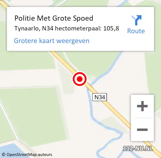 Locatie op kaart van de 112 melding: Politie Met Grote Spoed Naar Tynaarlo, N34 hectometerpaal: 105,8 op 21 mei 2024 15:46