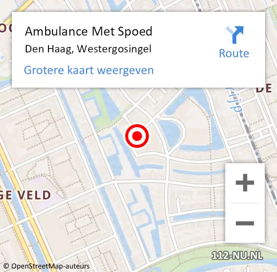 Locatie op kaart van de 112 melding: Ambulance Met Spoed Naar Den Haag, Westergosingel op 21 mei 2024 15:51