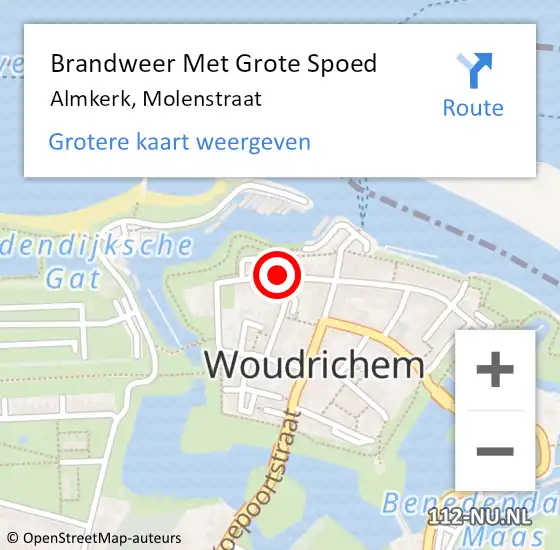 Locatie op kaart van de 112 melding: Brandweer Met Grote Spoed Naar Almkerk, Molenstraat op 21 mei 2024 15:53