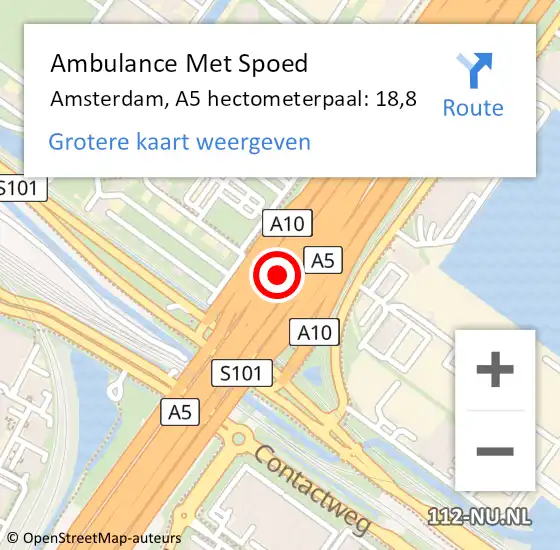 Locatie op kaart van de 112 melding: Ambulance Met Spoed Naar Amsterdam, A5 hectometerpaal: 18,8 op 21 mei 2024 16:00