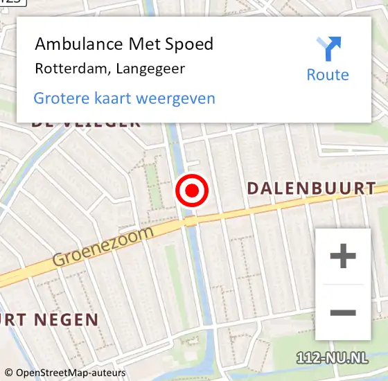 Locatie op kaart van de 112 melding: Ambulance Met Spoed Naar Rotterdam, Langegeer op 21 mei 2024 16:01
