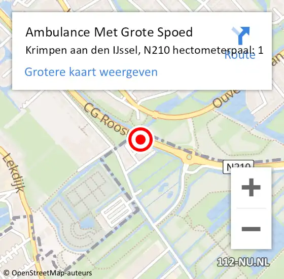 Locatie op kaart van de 112 melding: Ambulance Met Grote Spoed Naar Krimpen aan den IJssel, N210 hectometerpaal: 1 op 21 mei 2024 16:06