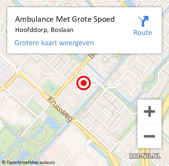 Locatie op kaart van de 112 melding: Ambulance Met Grote Spoed Naar Hoofddorp, Boslaan op 21 mei 2024 16:22