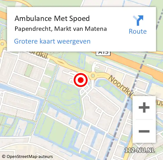 Locatie op kaart van de 112 melding: Ambulance Met Spoed Naar Papendrecht, Markt van Matena op 21 mei 2024 16:24