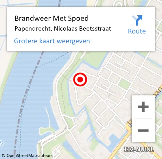 Locatie op kaart van de 112 melding: Brandweer Met Spoed Naar Papendrecht, Nicolaas Beetsstraat op 21 mei 2024 16:25