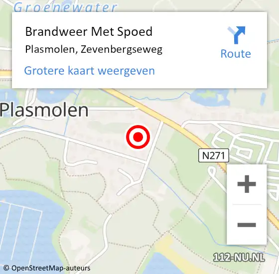 Locatie op kaart van de 112 melding: Brandweer Met Spoed Naar Plasmolen, Zevenbergseweg op 21 mei 2024 16:26