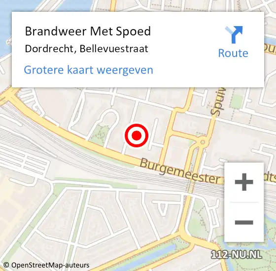 Locatie op kaart van de 112 melding: Brandweer Met Spoed Naar Dordrecht, Bellevuestraat op 21 mei 2024 16:29