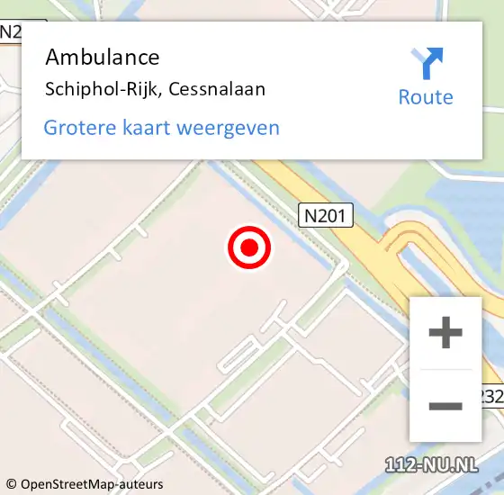 Locatie op kaart van de 112 melding: Ambulance Schiphol-Rijk, Cessnalaan op 21 mei 2024 16:36