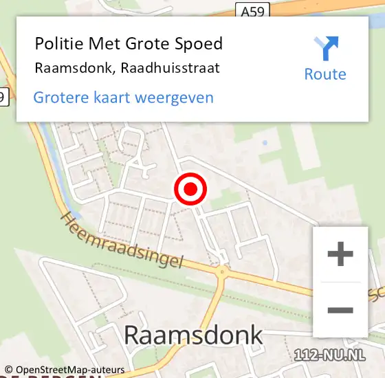 Locatie op kaart van de 112 melding: Politie Met Grote Spoed Naar Raamsdonk, Raadhuisstraat op 21 mei 2024 16:53