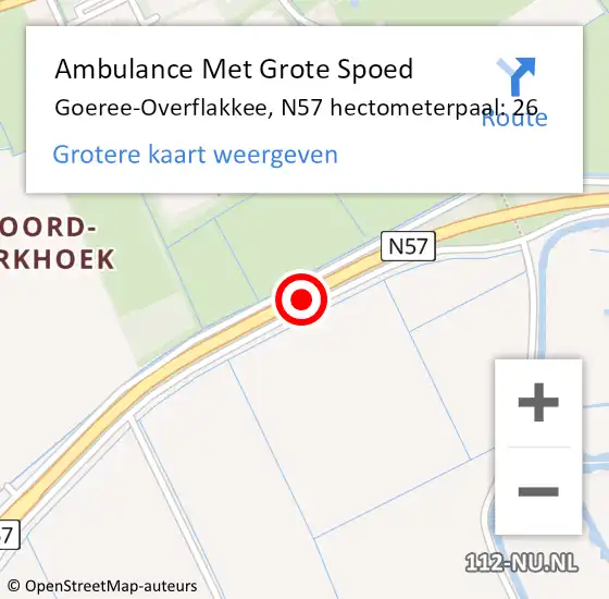 Locatie op kaart van de 112 melding: Ambulance Met Grote Spoed Naar Goeree-Overflakkee, N57 hectometerpaal: 26 op 21 mei 2024 17:39