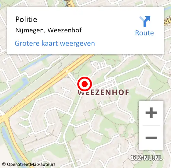 Locatie op kaart van de 112 melding: Politie Nijmegen, Weezenhof op 21 mei 2024 17:44