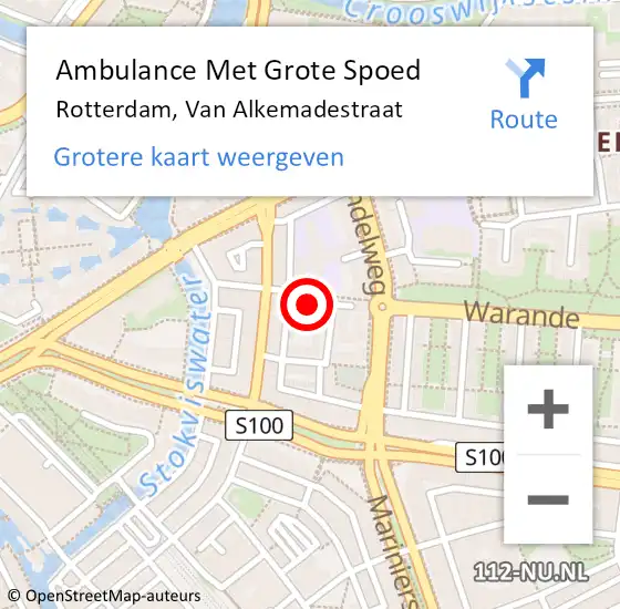 Locatie op kaart van de 112 melding: Ambulance Met Grote Spoed Naar Rotterdam, Van Alkemadestraat op 21 mei 2024 17:52