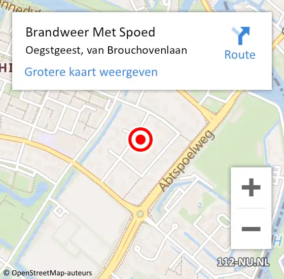 Locatie op kaart van de 112 melding: Brandweer Met Spoed Naar Oegstgeest, van Brouchovenlaan op 21 mei 2024 17:55