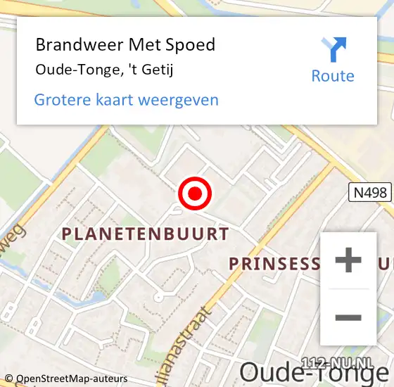 Locatie op kaart van de 112 melding: Brandweer Met Spoed Naar Oude-Tonge, 't Getij op 21 mei 2024 17:57