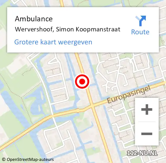 Locatie op kaart van de 112 melding: Ambulance Wervershoof, Simon Koopmanstraat op 21 mei 2024 18:02