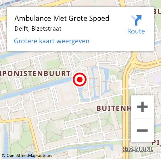 Locatie op kaart van de 112 melding: Ambulance Met Grote Spoed Naar Delft, Bizetstraat op 21 mei 2024 18:15