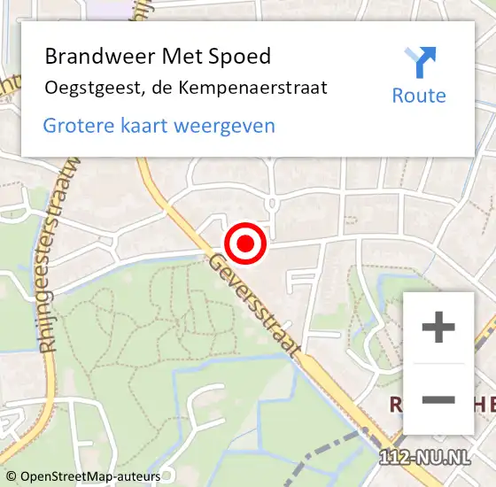 Locatie op kaart van de 112 melding: Brandweer Met Spoed Naar Oegstgeest, de Kempenaerstraat op 21 mei 2024 18:34