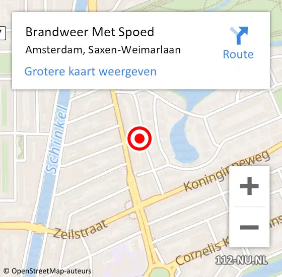 Locatie op kaart van de 112 melding: Brandweer Met Spoed Naar Amsterdam, Saxen-Weimarlaan op 21 mei 2024 18:44