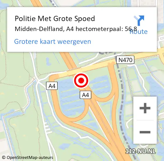 Locatie op kaart van de 112 melding: Politie Met Grote Spoed Naar Midden-Delfland, A4 hectometerpaal: 56,8 op 21 mei 2024 18:45