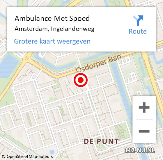 Locatie op kaart van de 112 melding: Ambulance Met Spoed Naar Amsterdam, Ingelandenweg op 21 mei 2024 18:53