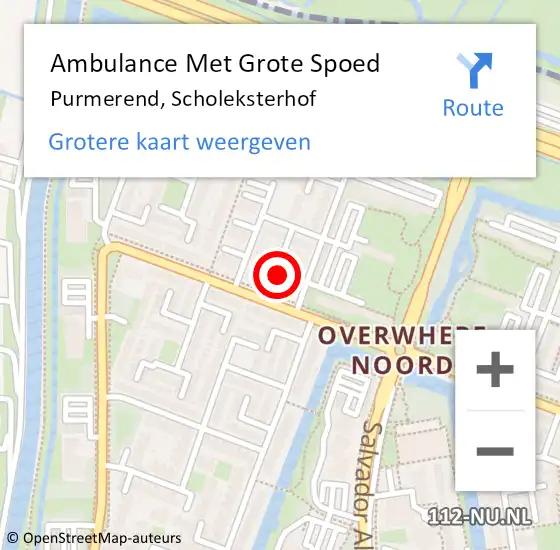 Locatie op kaart van de 112 melding: Ambulance Met Grote Spoed Naar Purmerend, Scholeksterhof op 21 mei 2024 18:53