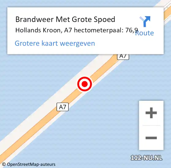 Locatie op kaart van de 112 melding: Brandweer Met Grote Spoed Naar Hollands Kroon, A7 hectometerpaal: 76,9 op 21 mei 2024 18:54