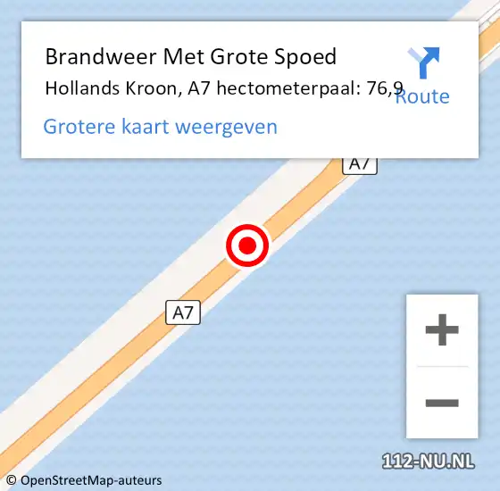 Locatie op kaart van de 112 melding: Brandweer Met Grote Spoed Naar Hollands Kroon, A7 hectometerpaal: 76,9 op 21 mei 2024 18:59