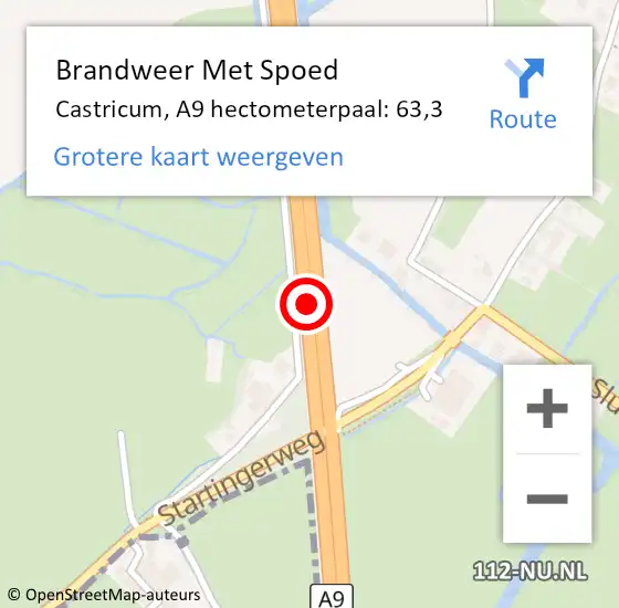 Locatie op kaart van de 112 melding: Brandweer Met Spoed Naar Castricum, A9 hectometerpaal: 63,3 op 21 mei 2024 19:01