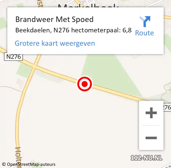 Locatie op kaart van de 112 melding: Brandweer Met Spoed Naar Beekdaelen, N276 hectometerpaal: 6,8 op 21 mei 2024 19:04