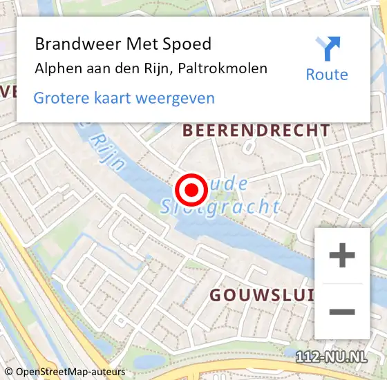 Locatie op kaart van de 112 melding: Brandweer Met Spoed Naar Alphen aan den Rijn, Paltrokmolen op 21 mei 2024 19:20