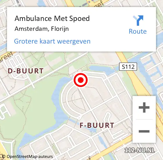 Locatie op kaart van de 112 melding: Ambulance Met Spoed Naar Amsterdam, Florijn op 21 mei 2024 19:38