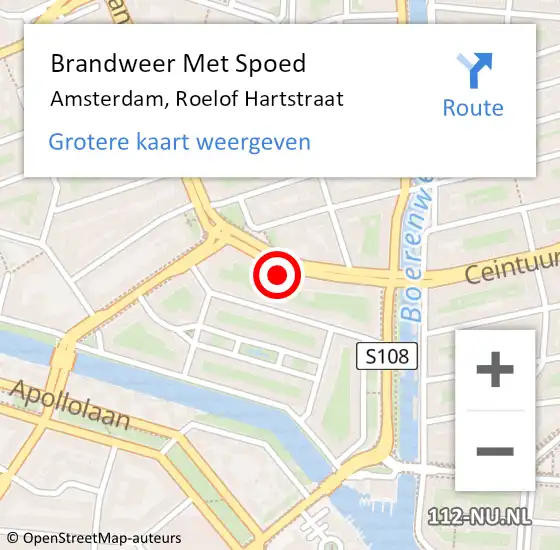 Locatie op kaart van de 112 melding: Brandweer Met Spoed Naar Amsterdam, Roelof Hartstraat op 21 mei 2024 19:40