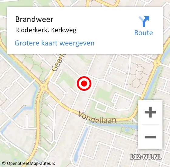 Locatie op kaart van de 112 melding: Brandweer Ridderkerk, Kerkweg op 21 mei 2024 19:42